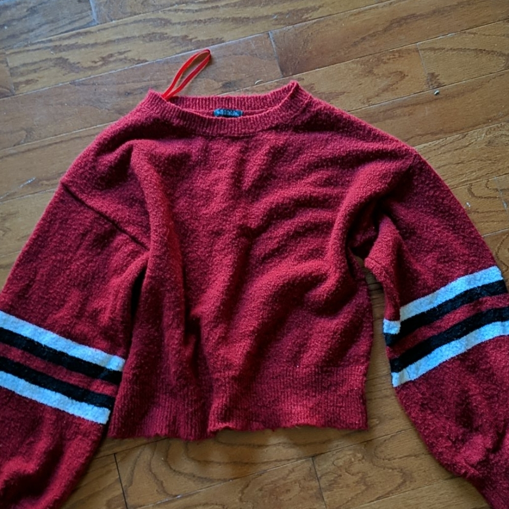 Red sport striped sweater